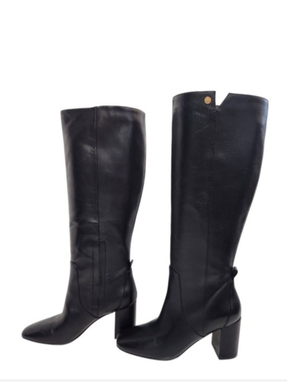 Cole Haan Chrystie Tall Leather Square Toe Block Heel Knee High Boots -Wide Calf